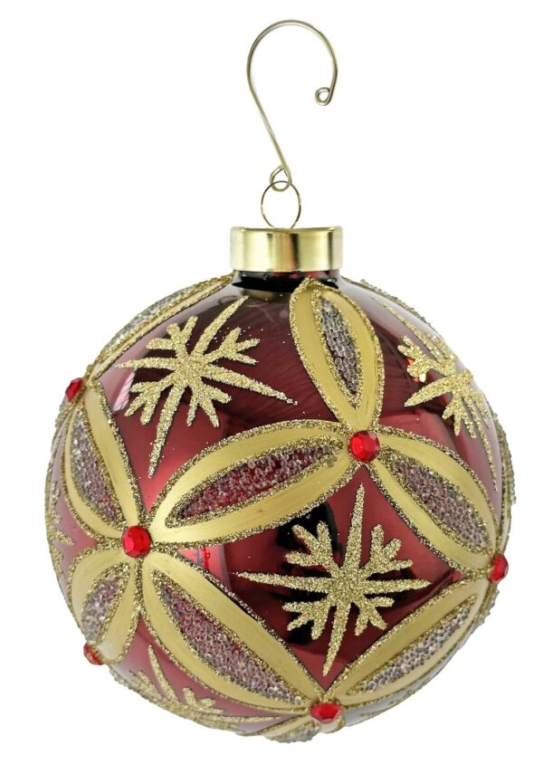 Klaaskuul kuldse mustriga burgundiapunane Ø10cm