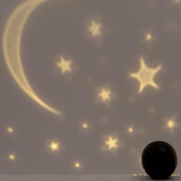 Valgusprojektor Kuu ja tähed soe valge 11,5x13cm patareidega