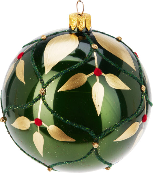 Klaaskuul kuldsed lehed ja rohelised triibud Ø8cm värvivalik 1tk