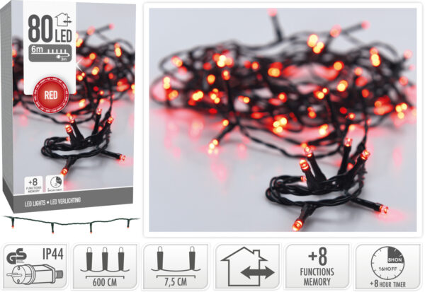 Valguskett punane 6m 80LED IP44