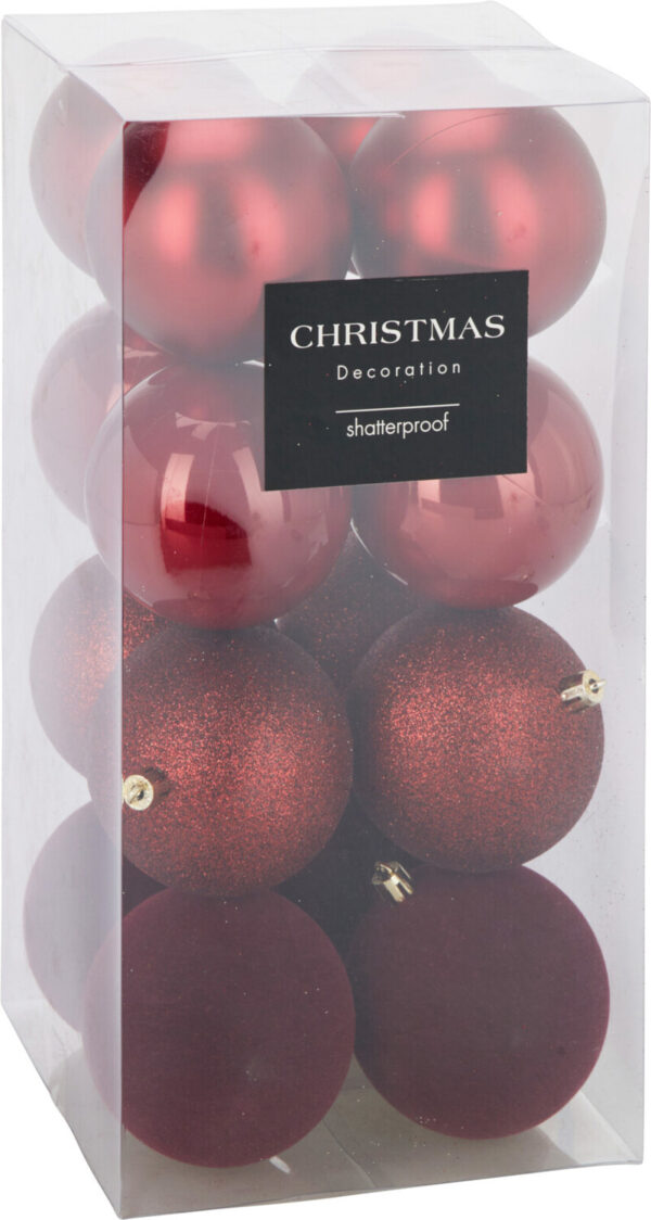 Jõulukuulide komplekt tumepunane matt/pärl/glitter/samet Ø8cm 16tk/pk