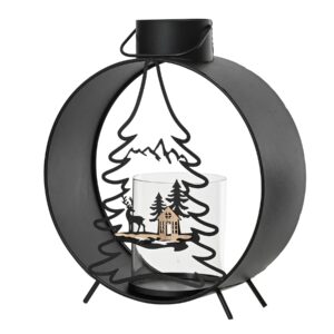 Latern kuuse ja mägimajaga must 24x10x h39cm