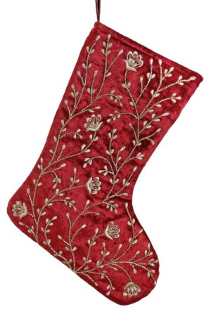 Jõulusokk pärlitest lilled L burgundiapunane 33cm