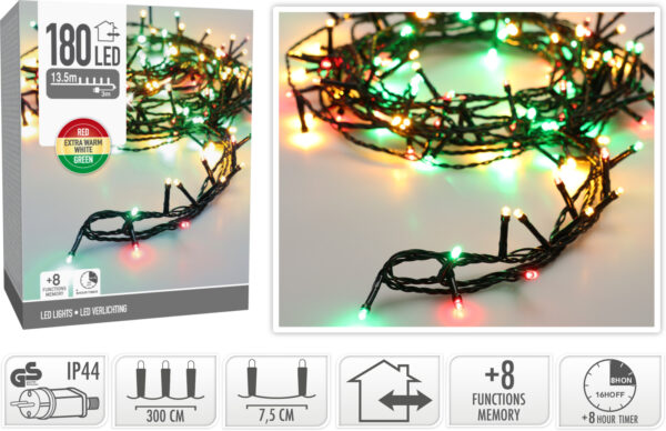 Valguskett kolmevärviline 13,5m 180LED IP44