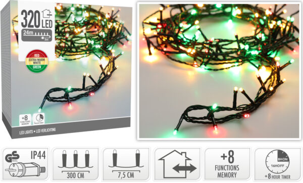 Valguskett kolmevärviline 24m 320LED IP44
