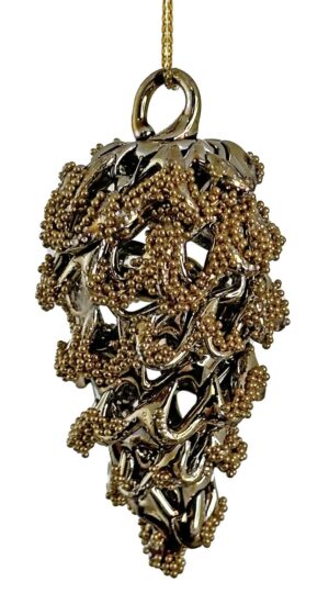 Kuuseehe klaasist käbi pärlitega kuldne 6cm