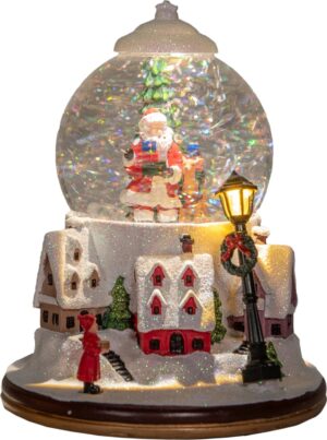 Lumekuul mägiküla ja jõuluvanaga soe valge LED Ø15x h21cm