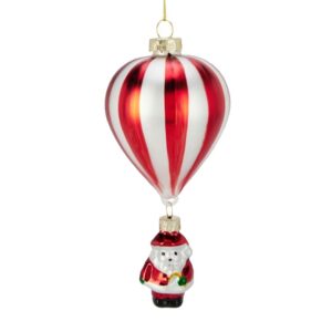 Kuuseehe klaasist kuumaõhupall jõuluvanaga punane 7x7x h16cm