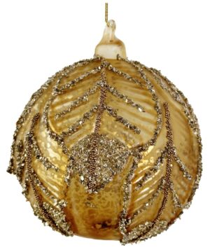 Klaaskuul antiiksed lehed pärlitega kuldne Ø10cm