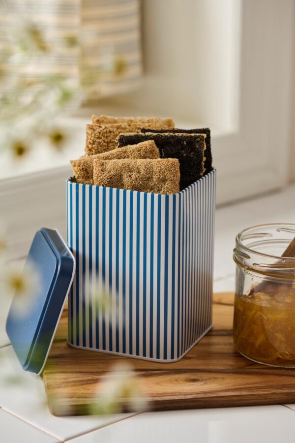 Hoiupurk metallist sinised triibud 8,7x8,7x h12,5cm