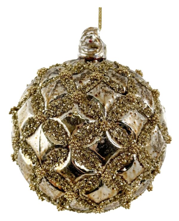 Klaaskuul antiikne helmestega kuldne Ø8cm