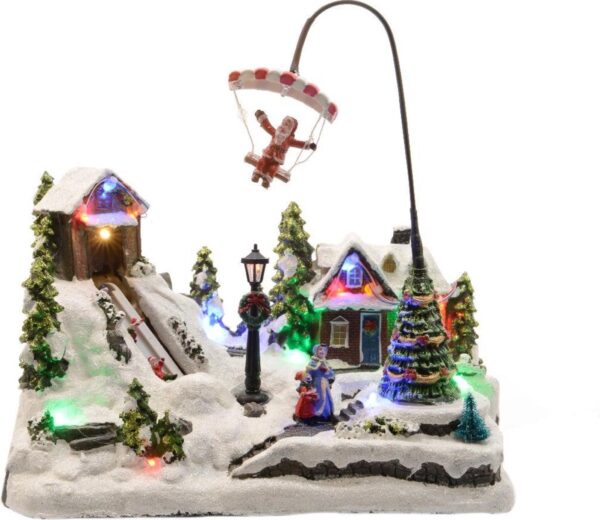 Jõuluküla lendav jõuluvana värviline 17LED 19x30x h31cm