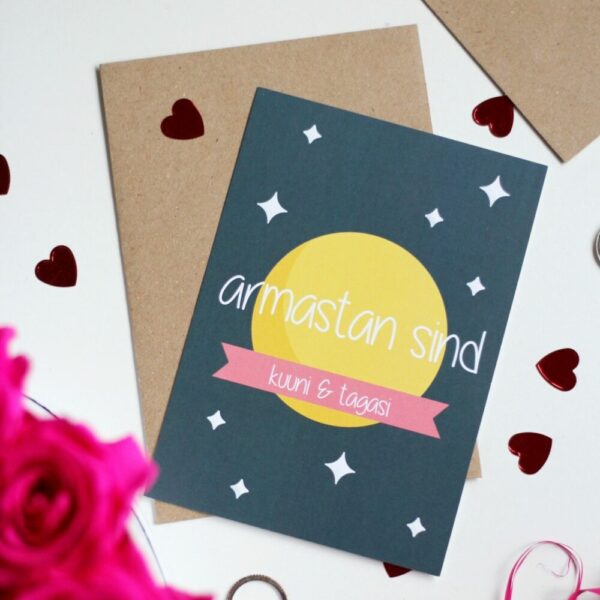 Õnnitluskaart volditav - armastan sind kuuni ja tagasi
