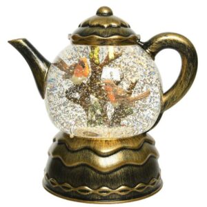 Dekoratsioon lumekuul Teekann lindudega soe valge 2LED 12x18xh18cm