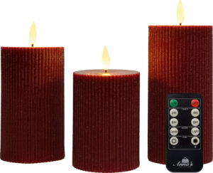 Led küünlad triibuline tumepunane puldiga 3tk/pk