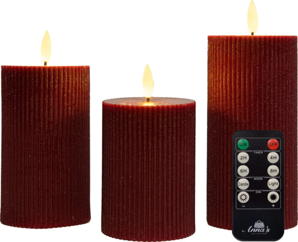 Led küünlad triibuline tumepunane puldiga 3tk/pk