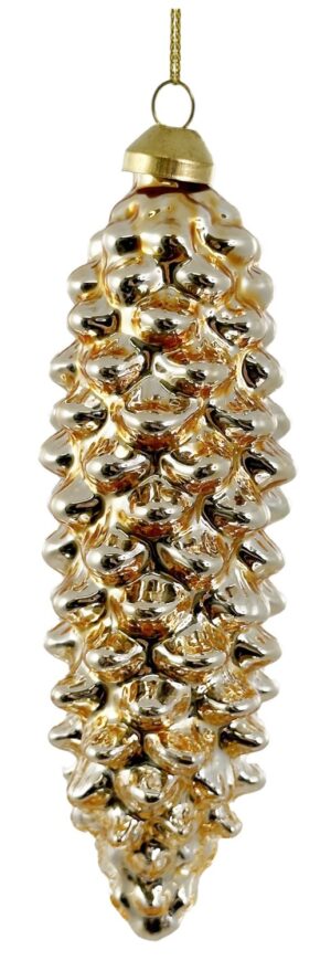 Kuuseehe klaasist pikk käbi läikiv, kuldne 12,5cm