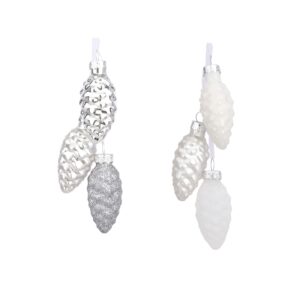 Kuuseehe klaasist käbid valge/hõbedane Ø3x h6cm