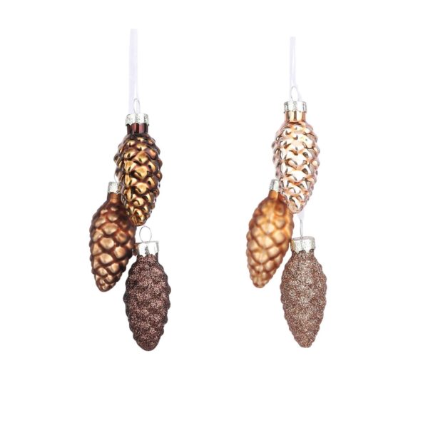 Kuuseehe klaasist käbid vaskne/pruun Ø3x h6cm