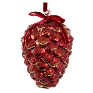 Kuuseehe klaasist käbi kuldsed ääred punane 11cm