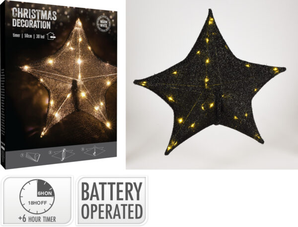 Täht must 30LED IP44 50x50cm