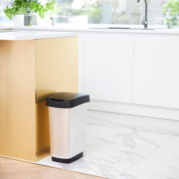 Prügikast liikuva kaanega Twist 25L metallik hõbe/must 33,3x25,2x h47,6cm