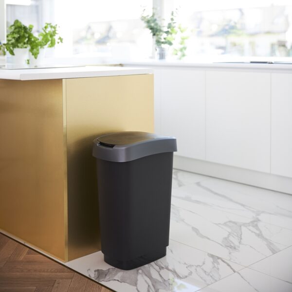 Prügikast liikuva kaanega Twist 50L must/hõbe 40,1x29,8x h60,2cm