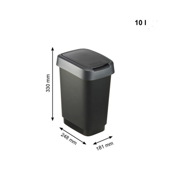 Prügikast liikuva kaanega Twist 10L must/hõbe 24,8x18,1x h33cm