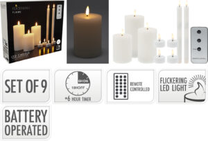 Led küünalde komplekt valge 9tk/pk puldiga