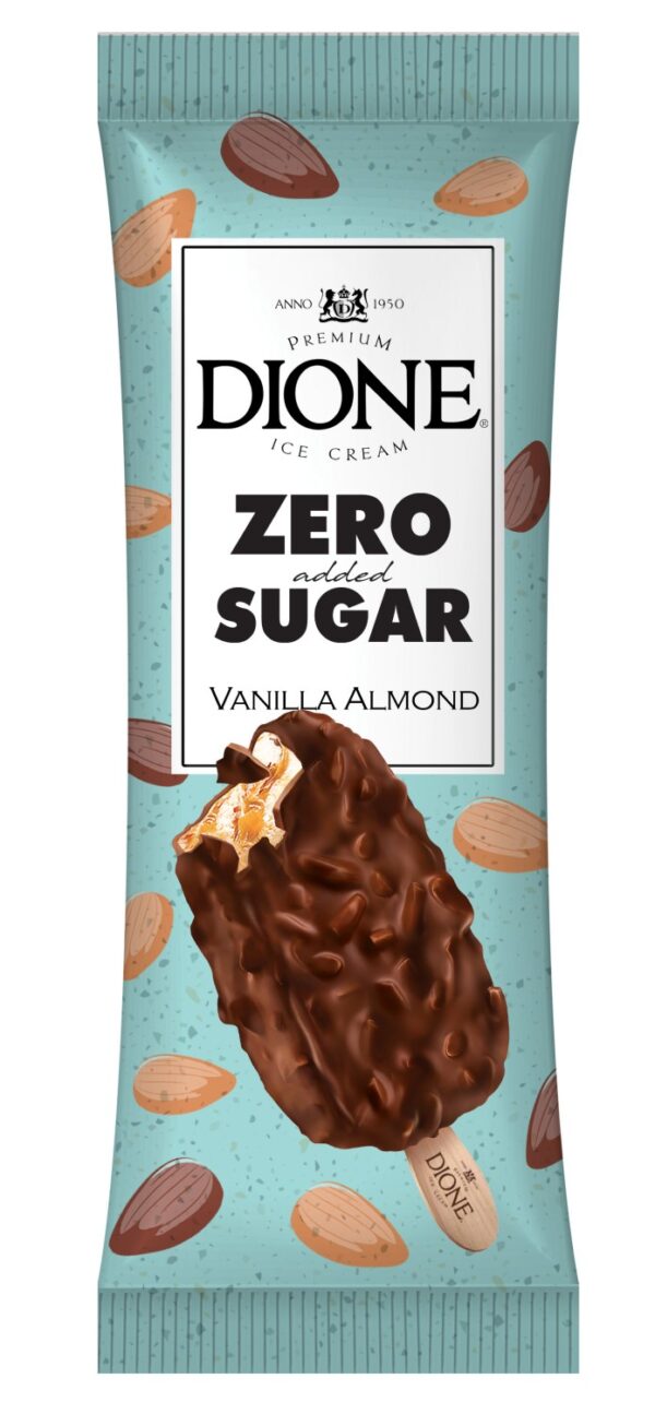 Dione vanillijäätis šokolaadiglasuuri ja mandlitega ilma lisatud suhkruta 79g