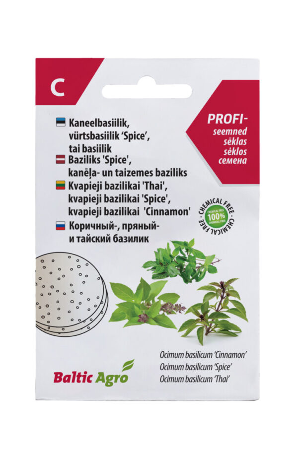 Maitsetaimede seemnekettad kaneel, vürts- ja tai basiilik