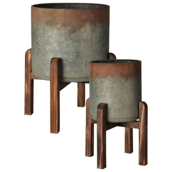 Lillepott puidust jalgadel Ø24x h35,5cm hall