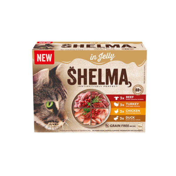 Shelma märgtoit kassile Jelly lihaga (veis,kana,part,kalkun) 12x85g
