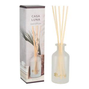 Ruumilõhnastaja Casa Luna rattanpulkadega valges klaasis 150ml