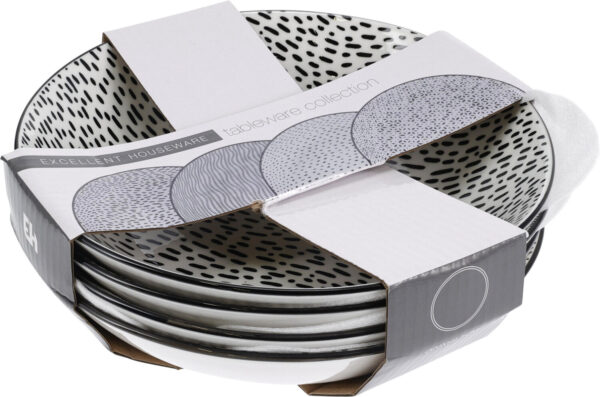 Taldrik sügav portselanist valge/must Ø20cm 4tk