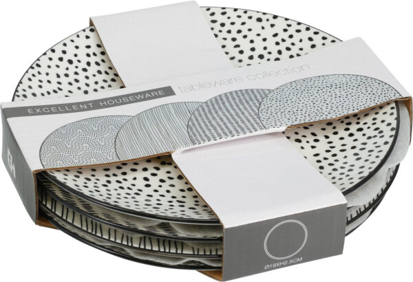 Taldrik portselanist valge/must Ø19cm 4tk