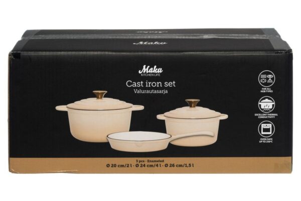 Maku nõude komplekt malmist beež (2L, 4L, Ø26cm)