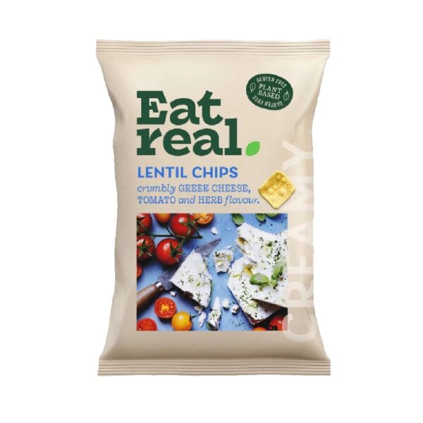 Eat Real läätsekrõpsud Kreeka juustu. tomati ja ürtidega 95g