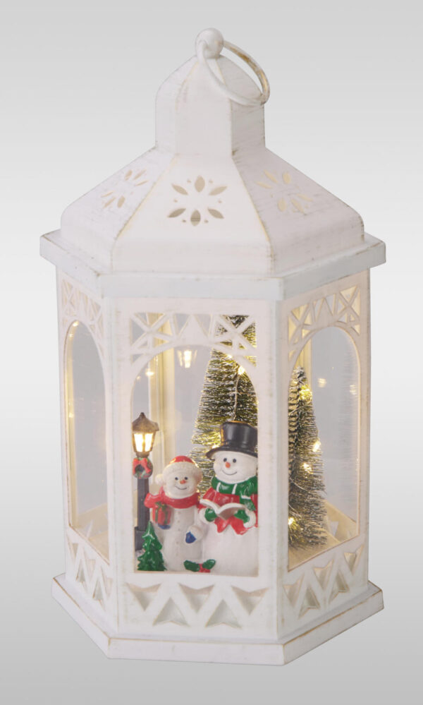 LED-valgustusega jõululatern jõulustseeniga valge 32 cm, erinevad 1tk