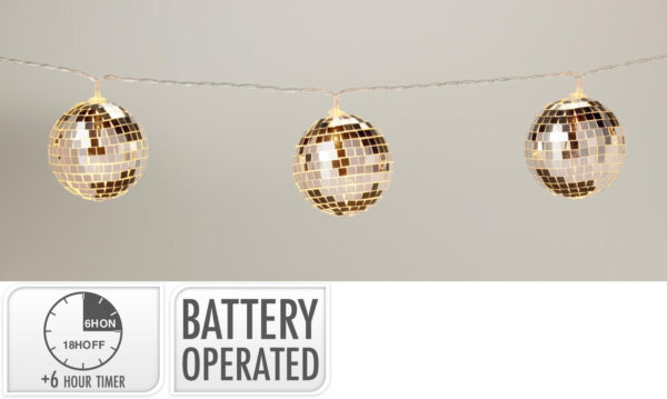Peegelkuulidega LED-valguskett hõbedane 10 LED, 165 cm