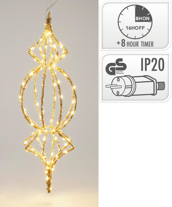 Kuldne tilgakujuline jõulukaunistus 60cm, 120LED