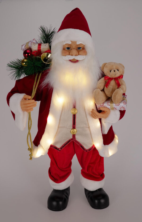 LED-valgustusega jõuluvana kaisukaruga punane 80 cm