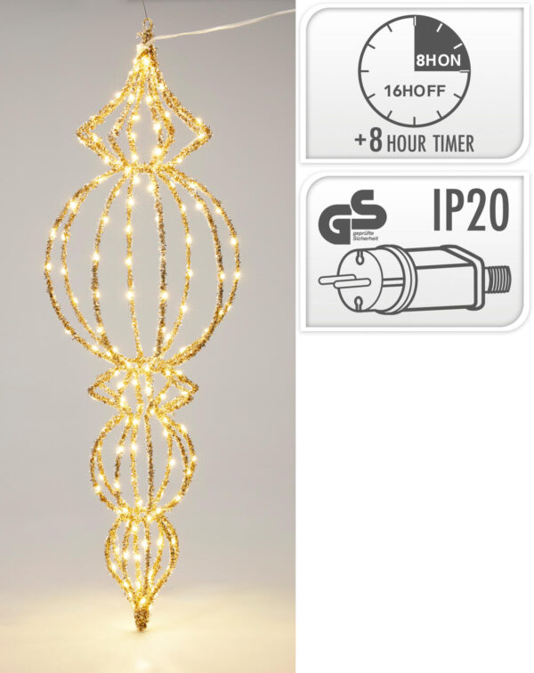 Kuldne tilgakujuline jõulukaunistus 80 cm, 180LED