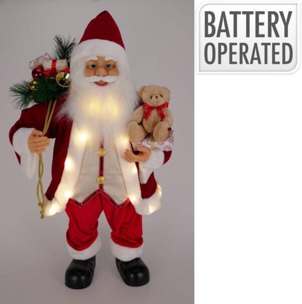LED-valgustusega jõuluvana kaisukaruga punane 80 cm