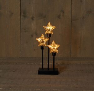 LED-valgustusega klaasist jõulutähed alusel 3tk 14,5x7x32 cm