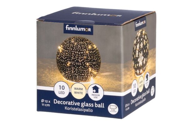 3D LED-valgustusega dekoratiivne klaaskuul must-valge Ø12cm