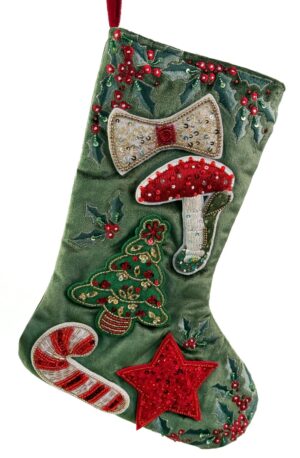Jõulusokk jõuluelementidega roheline 33cm