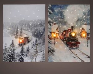 LED-valgustusega seinapilt jõulurongi motiiviga 38x38cm, erinevad 1tk