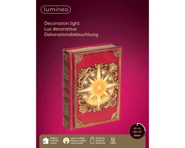 LED-valgustusega dekoratiivraamat punane 22 cm