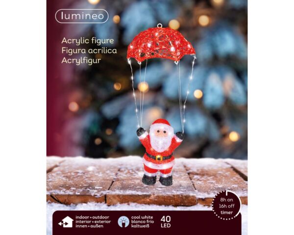 LED-valgustusega langevarjuga jõuluvana punane 47 cm